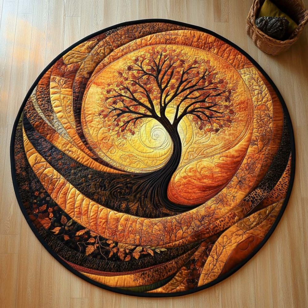 Autumn Tree Whirl Quilted Round Mat