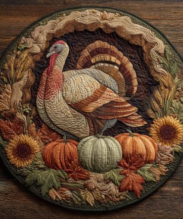 Autumn Turkey Quilted Round Mat