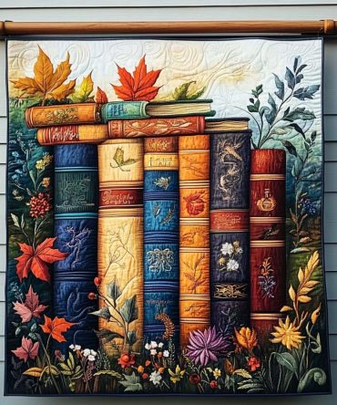 Autumnal Bookshelf Quilted Blanket