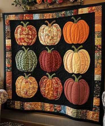 Autumnal Pumpkin Quilted Blanket