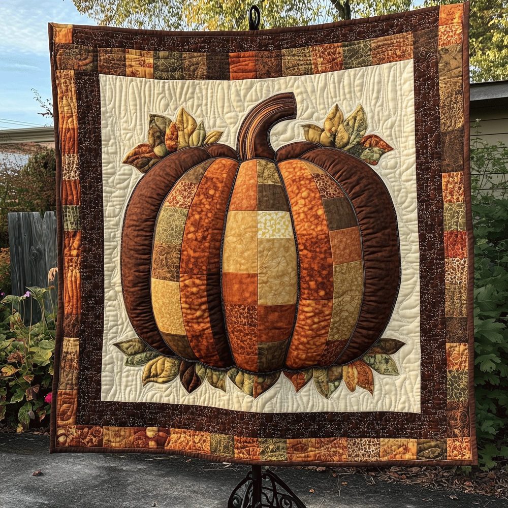 Autumnal Pumpkin Quilted Blanket