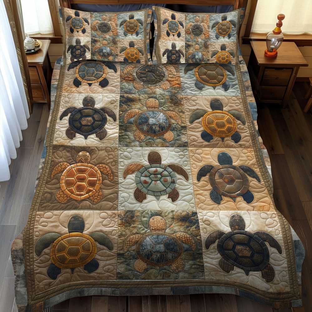 Azure Turtle Cove 3-Piece Quilted Bedding Set - Image 2