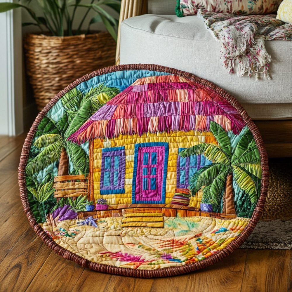 Azure Oasis Quilted Round Mat