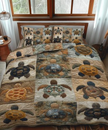 Azure Turtle Cove 3-Piece Quilted Bedding Set