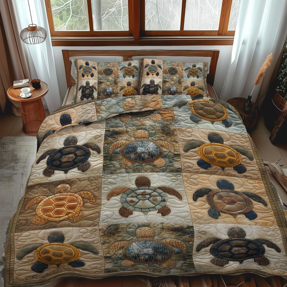 Azure Turtle Cove 3-Piece Quilted Bedding Set