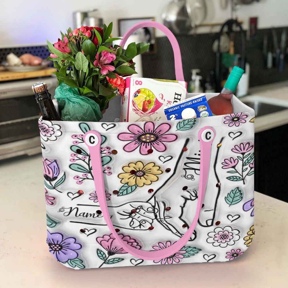 Personalized Floral Tote Bag With Pink Handles – Custom Name Design, Perfect Gift! - Image 5