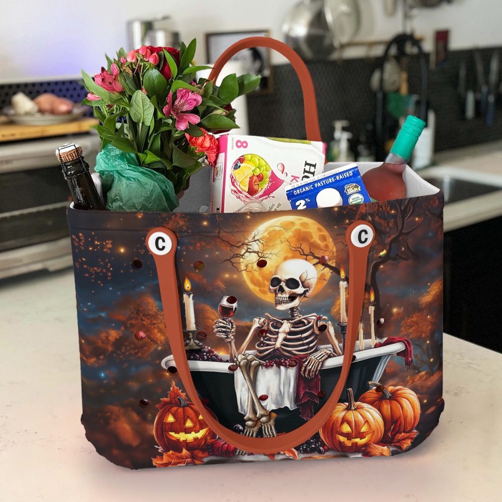 Bucket Tote Bag, Limited Edition Bogg Bag, Beach Bag Moonlit Skeleton - Image 5