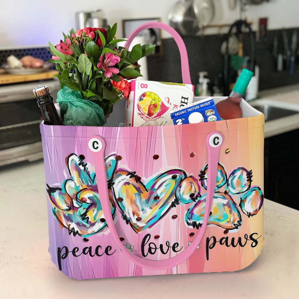 Bucket Tote Bag, Limited Edition Bogg Bag, Beach Bag Peace Love Paws - Image 5