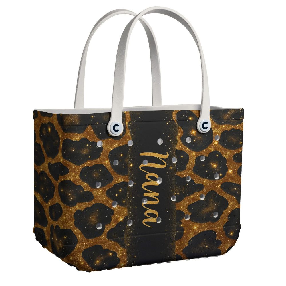 Stylish Leopard Print Tote Bag With Glitter Accents – Perfect For Fashionable Outings