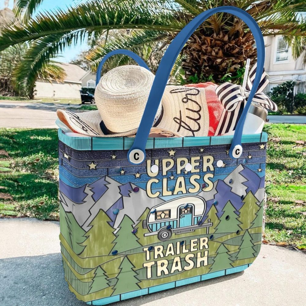 Stylish Camper Tote Bag - Fun 'Upper Class Trailer Trash' Design For Outdoor Adventures - Image 2