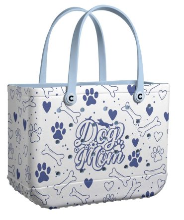 Chic Dog Mom Tote Bag - Trendy Blue Paw & Bone Design For Pet Lovers