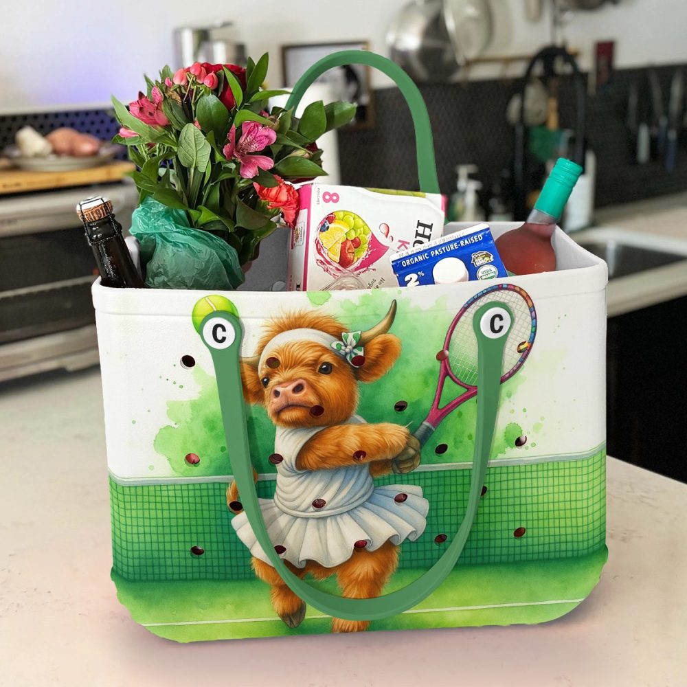 Tennis Cow Tote Bag – Cute & Fun Animal Print Beach/Shopping Bag - Image 3