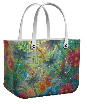 Vibrant Dragonfly & Floral Tote Bag - Eco-Friendly, Spacious, Stylish Handbag For Everyday Use