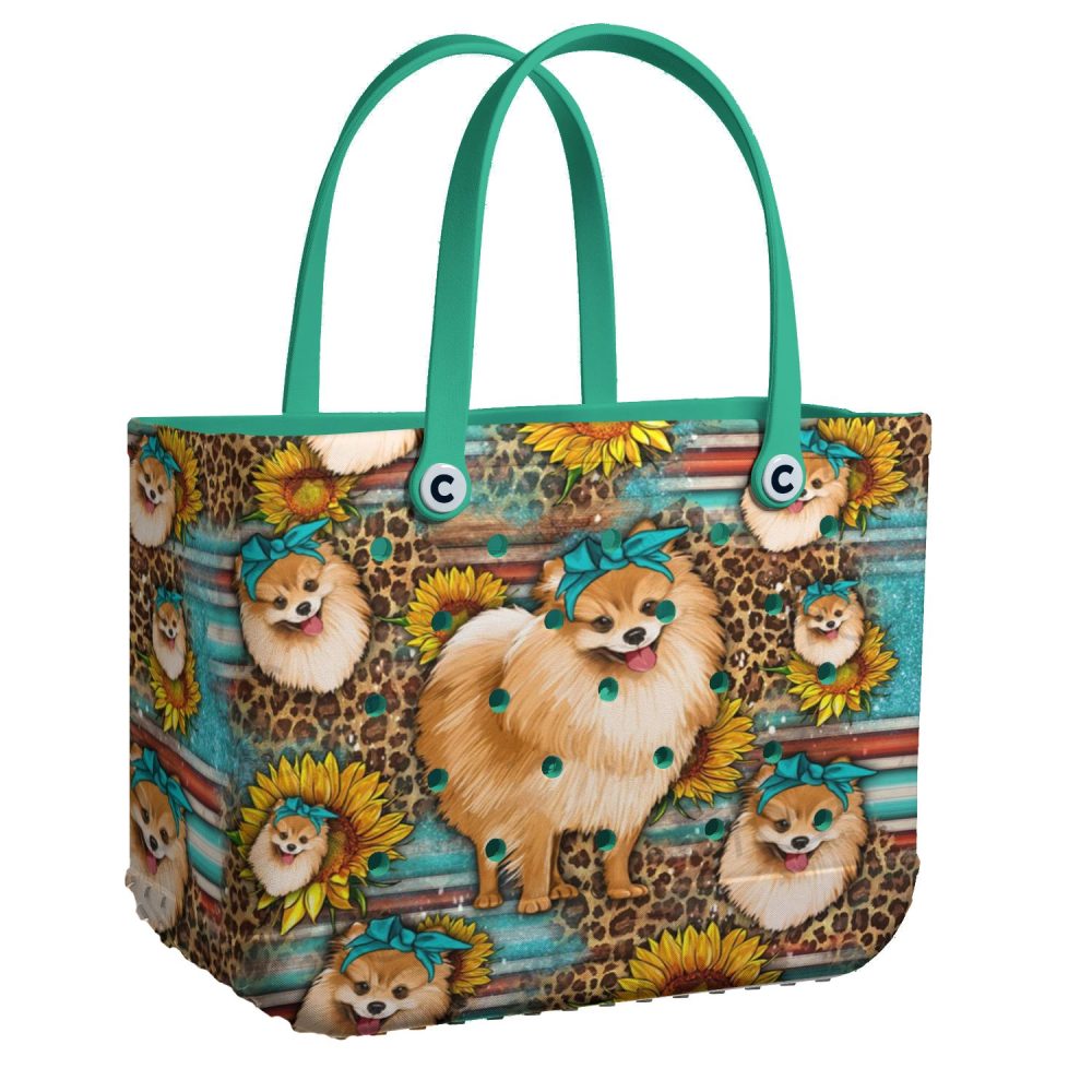 Chic Pomeranian Tote Bag - Colorful Sunflower & Leopard Print - Perfect Gift For Dog Lovers