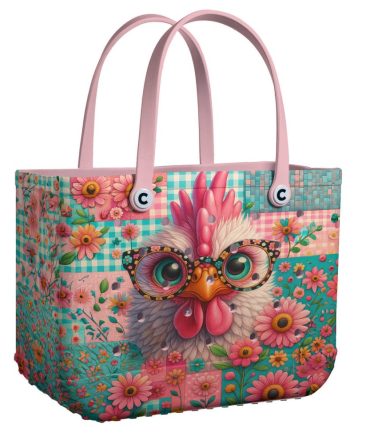 Colorful Chicken Tote Bag With Floral Design – Quirky & Fun Accessory For Animal Lovers