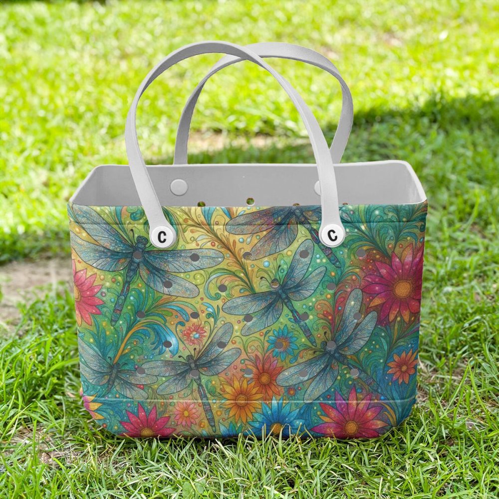 Vibrant Dragonfly & Floral Tote Bag - Eco-Friendly, Spacious, Stylish Handbag For Everyday Use - Image 3