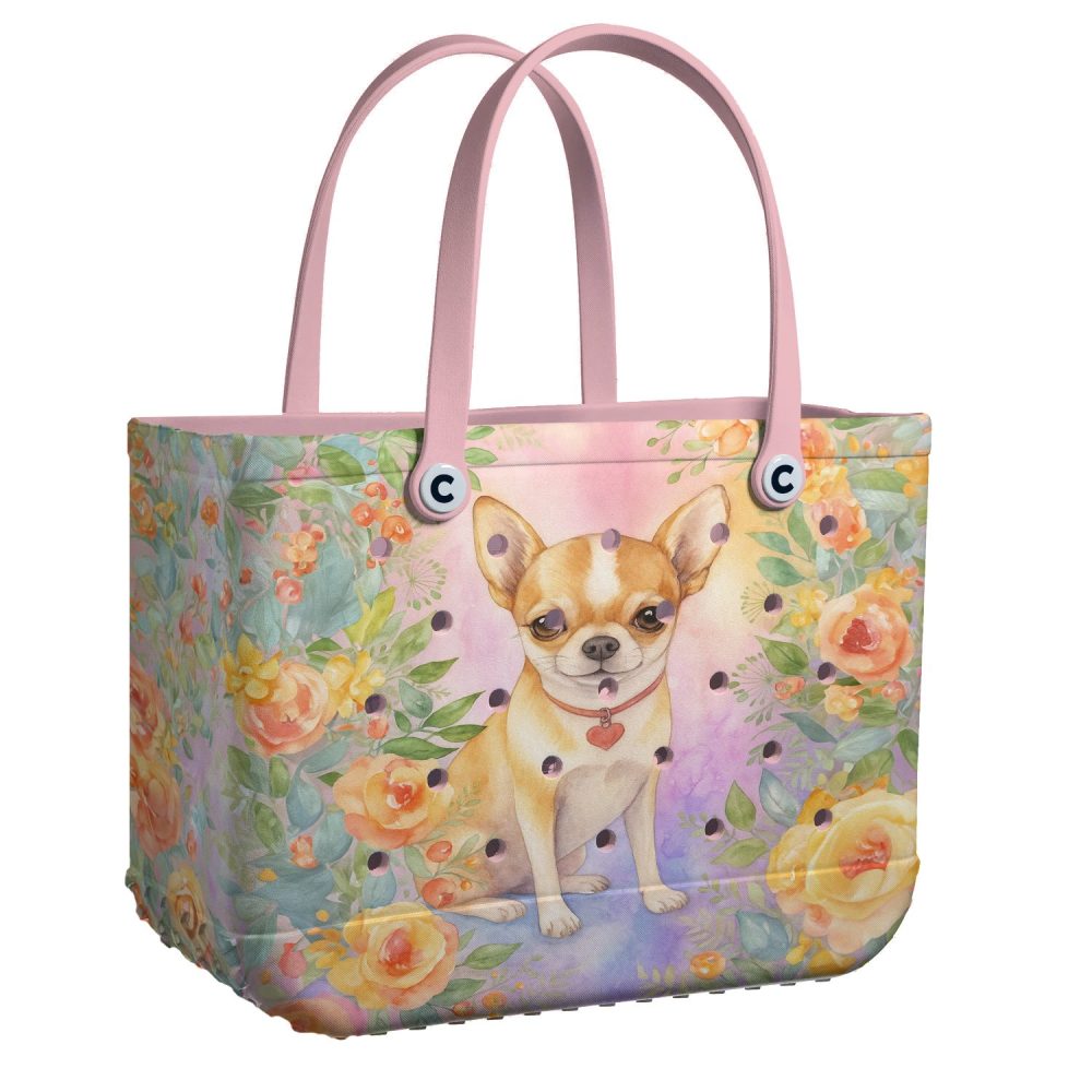 Adorable Chihuahua Tote Bag - Floral Design, Perfect For Dog Lovers & Fashionistas!