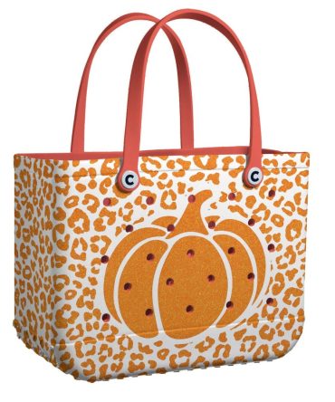 Chic Leopard Pumpkin Tote Bag - Trendy Fall Style With Durable Handles