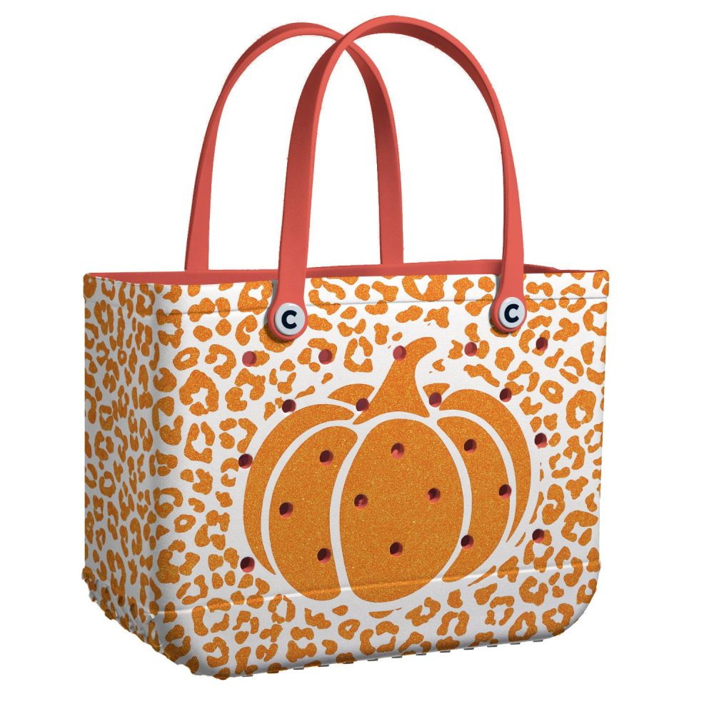 Chic Leopard Pumpkin Tote Bag - Trendy Fall Style With Durable Handles