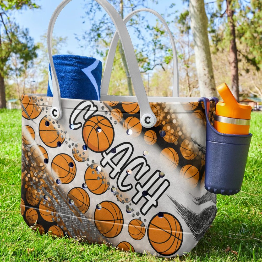 Stylish Basketball Print Tote Bag - Perfect For Sports Lovers & Coaches - Durable & Trendy Design - Image 2