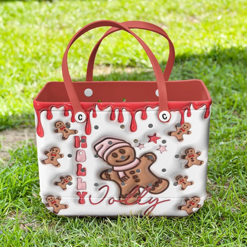 Festive Gingerbread Tote Bag - Holiday Style With Cute Design & Red Handles - Perfect Christmas Gift! - Image 2