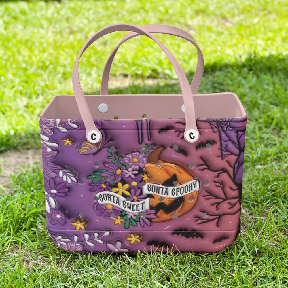 Sorta Spooky Floral Pumpkin Tote Bag - Perfect For Halloween & Fall Fashion! - Image 2