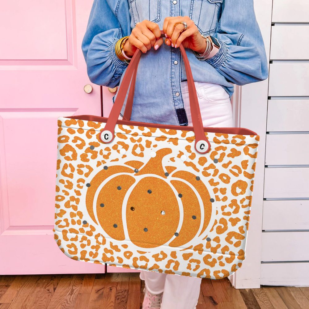 Chic Leopard Pumpkin Tote Bag - Trendy Fall Style With Durable Handles - Image 4