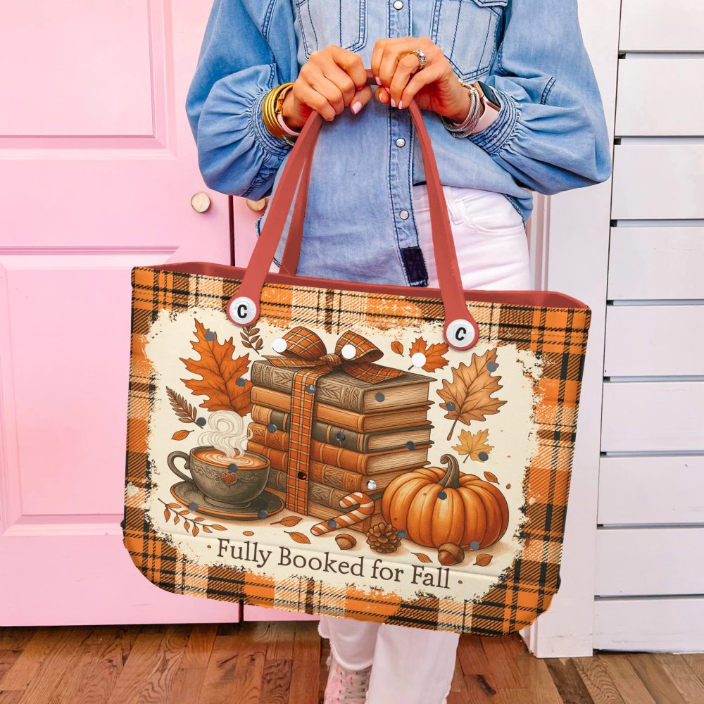 Cozy Autumn Tote Bag - Books, Pumpkin & Latte Design – Perfect Fall Accessory! - Image 3