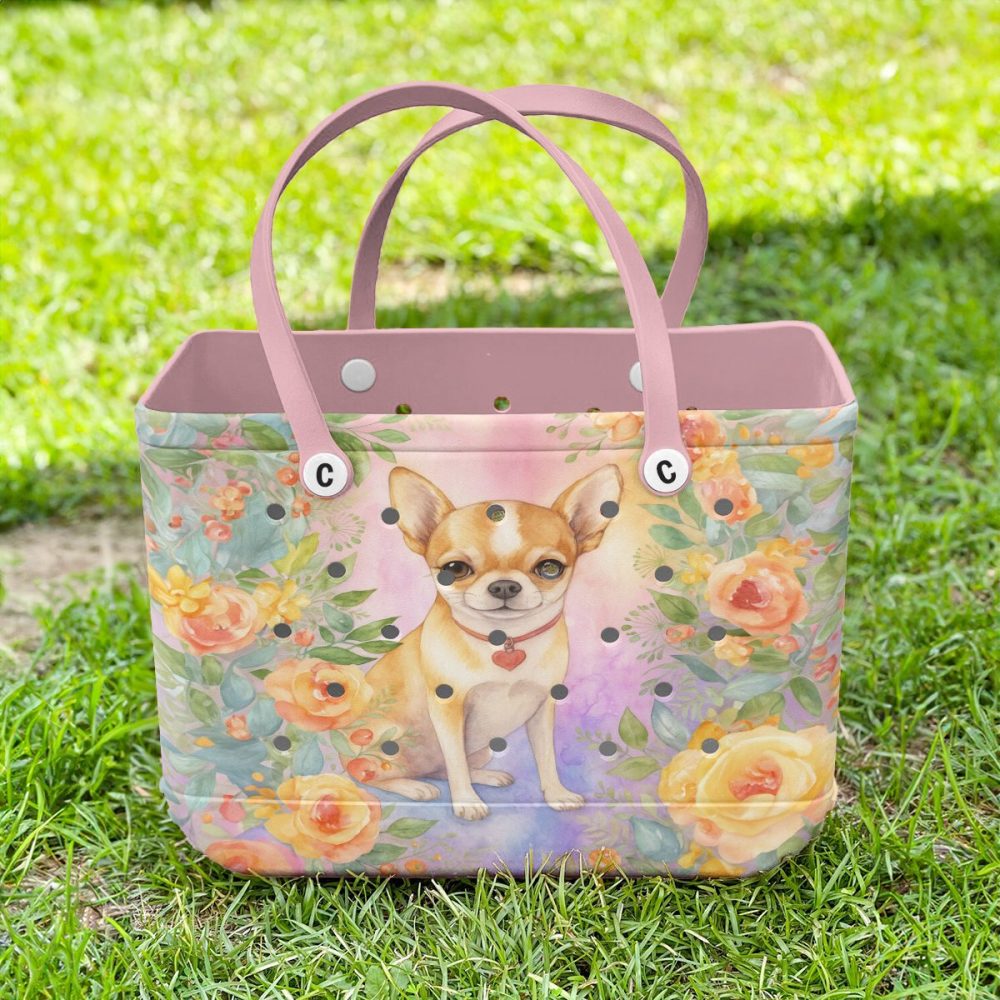 Adorable Chihuahua Tote Bag - Floral Design, Perfect For Dog Lovers & Fashionistas! - Image 2