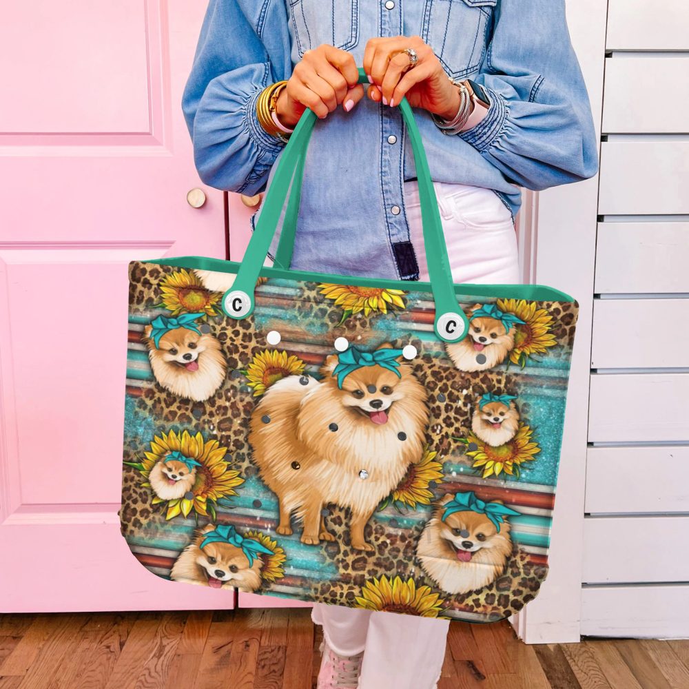Chic Pomeranian Tote Bag - Colorful Sunflower & Leopard Print - Perfect Gift For Dog Lovers - Image 4