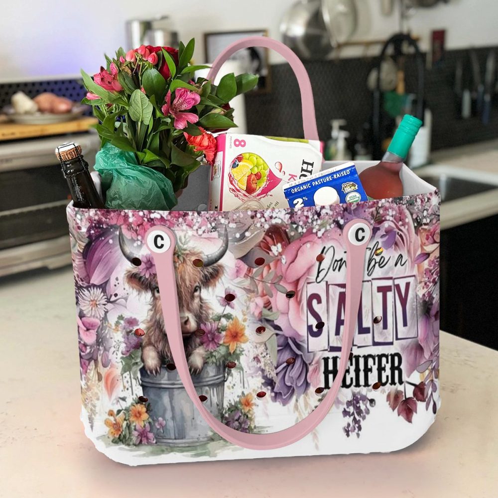 Chic Floral Cow Tote Bag - 'Don'T Be Salty Heifer' Design, Perfect For Shopping & Beach Days! - Image 5