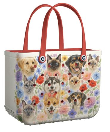 Pet Lover'S Floral Tote Bag – Cute Cat & Dog Design, Waterproof & Stylish