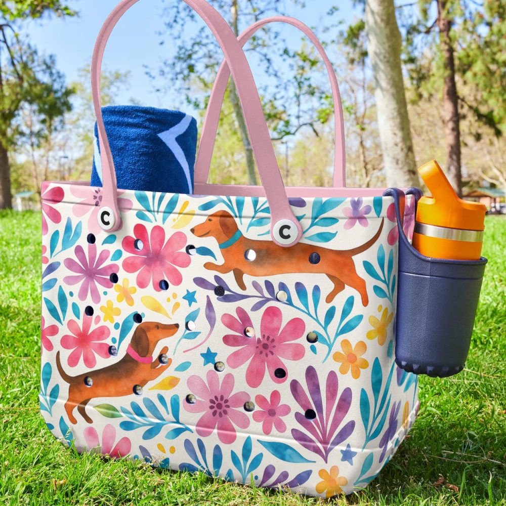 Dachshund Floral Tote Bag – Cute & Colorful Handbag For Dog Lovers - Image 3