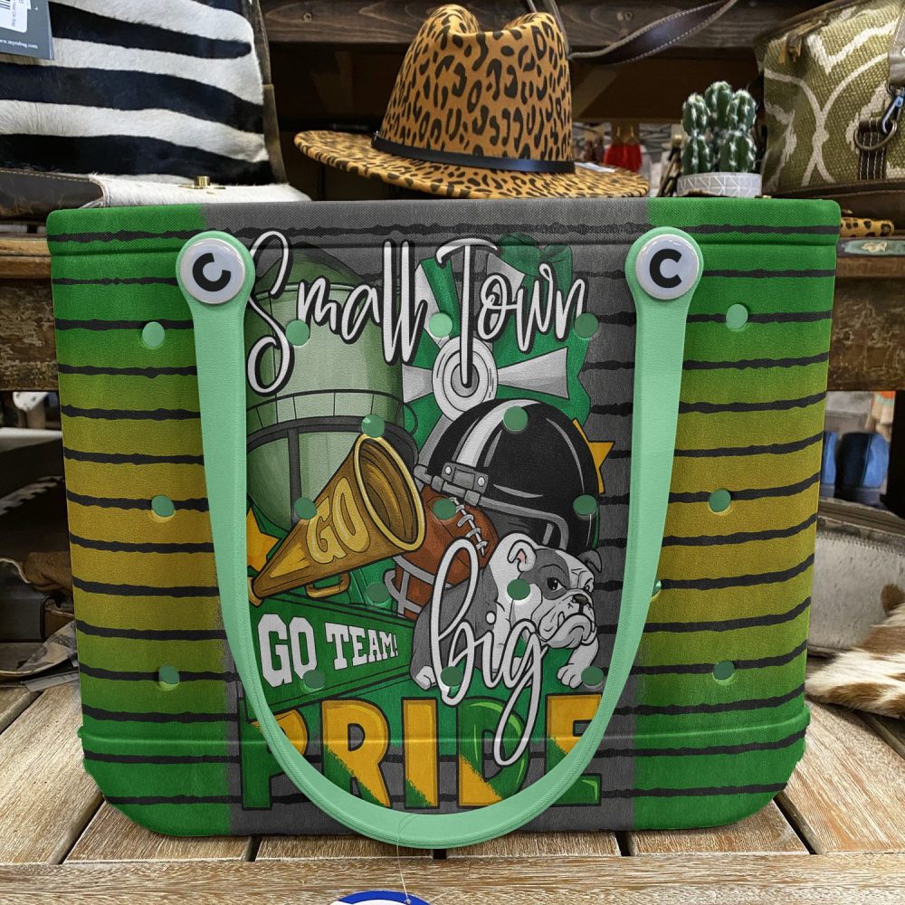 Small Town Pride Green & Yellow Striped Tote - Perfect For Game Day & Everyday Style - Image 4