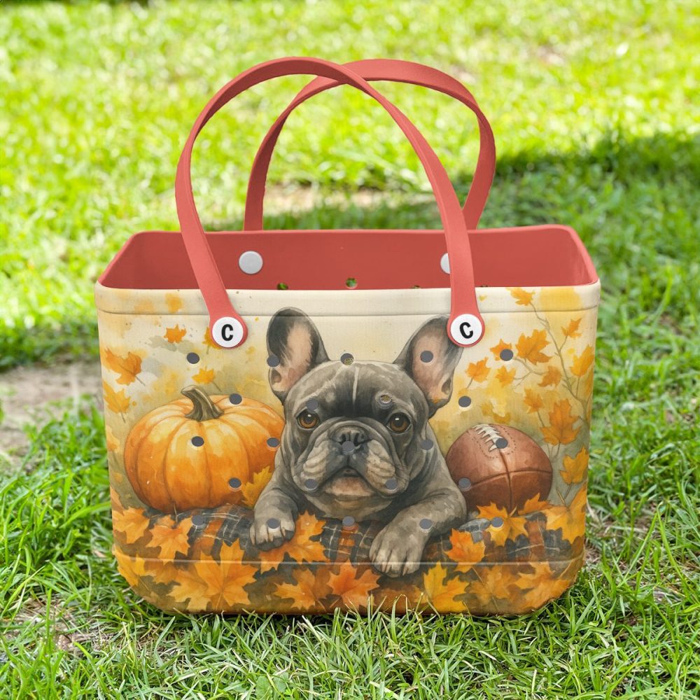 Chic French Bulldog Fall Tote Bag - Cute Autumn Pumpkin Design, Perfect For Dog Lovers! - Image 2