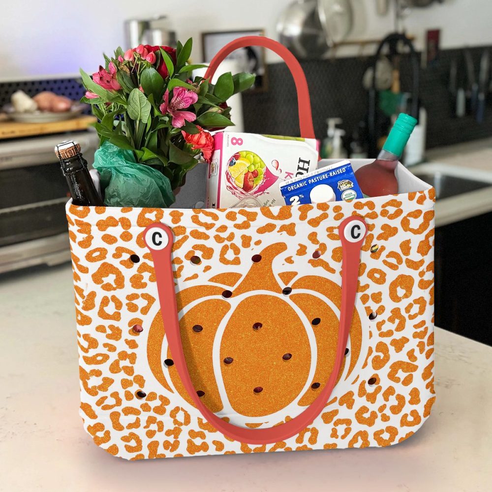 Chic Leopard Pumpkin Tote Bag - Trendy Fall Style With Durable Handles - Image 3