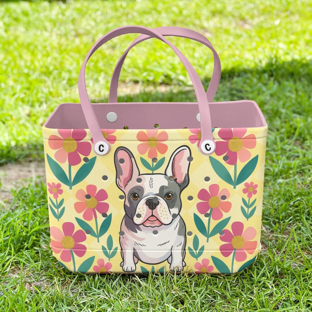 Chic French Bulldog Tote Bag - Floral Design, Durable & Stylish For Everyday Use - Image 3