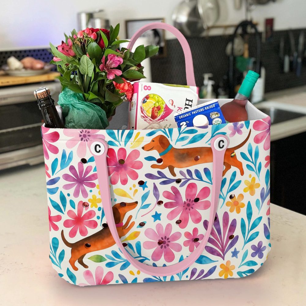 Dachshund Floral Tote Bag – Cute & Colorful Handbag For Dog Lovers - Image 5