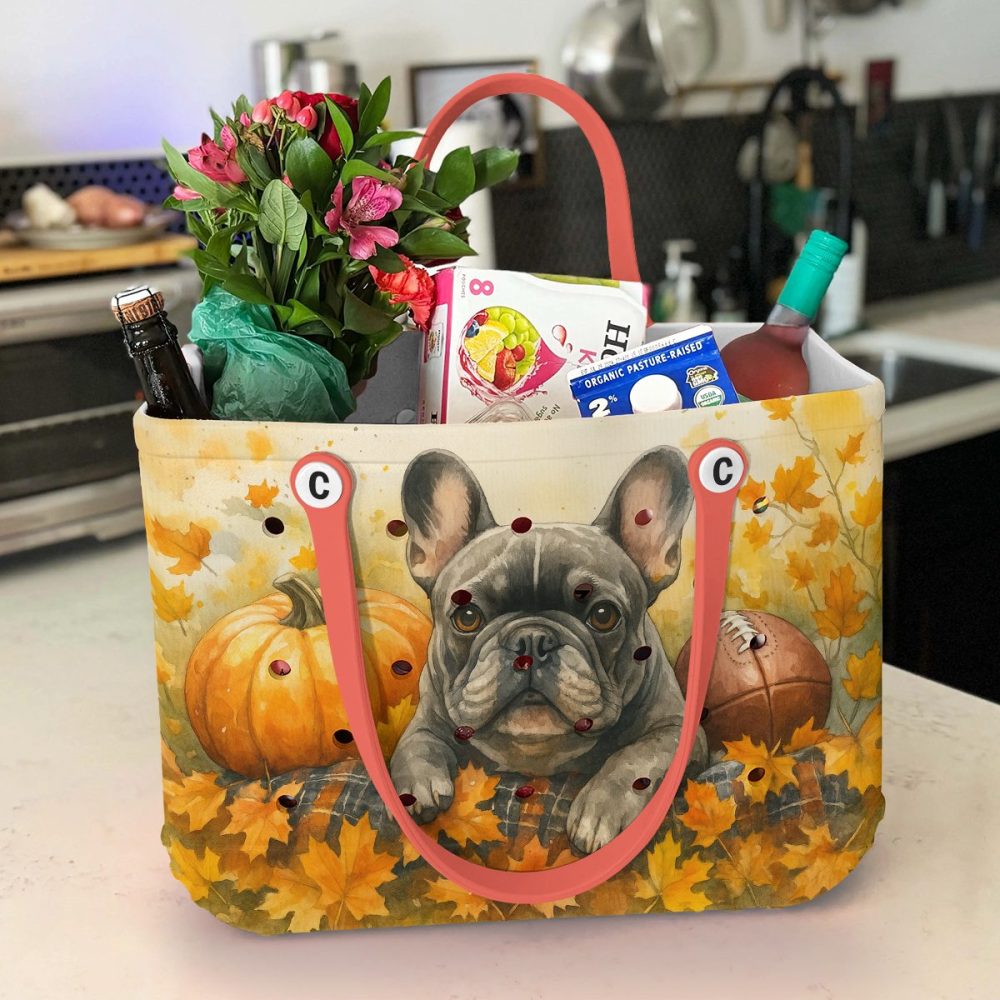 Chic French Bulldog Fall Tote Bag - Cute Autumn Pumpkin Design, Perfect For Dog Lovers! - Image 4