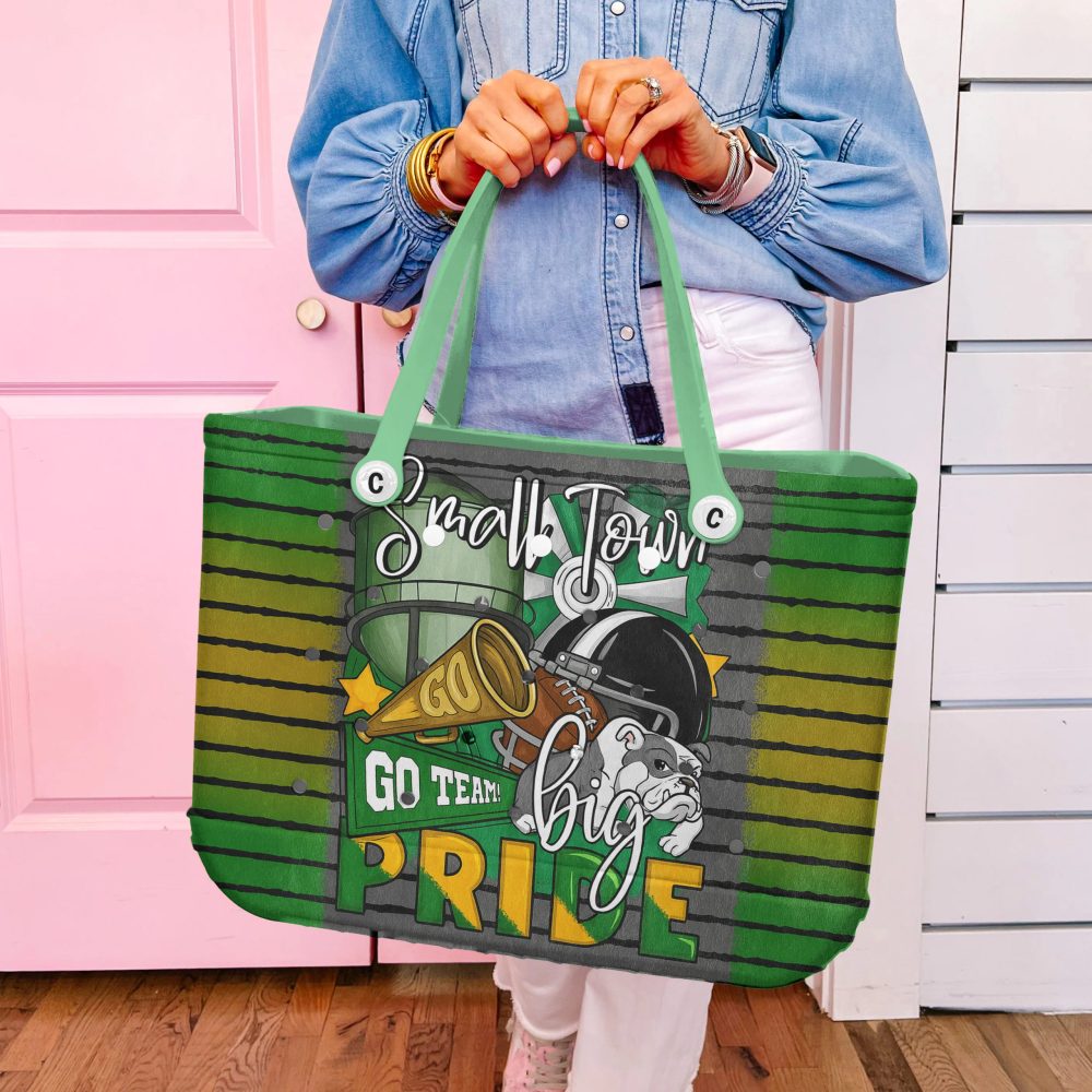 Small Town Pride Green & Yellow Striped Tote - Perfect For Game Day & Everyday Style - Image 2