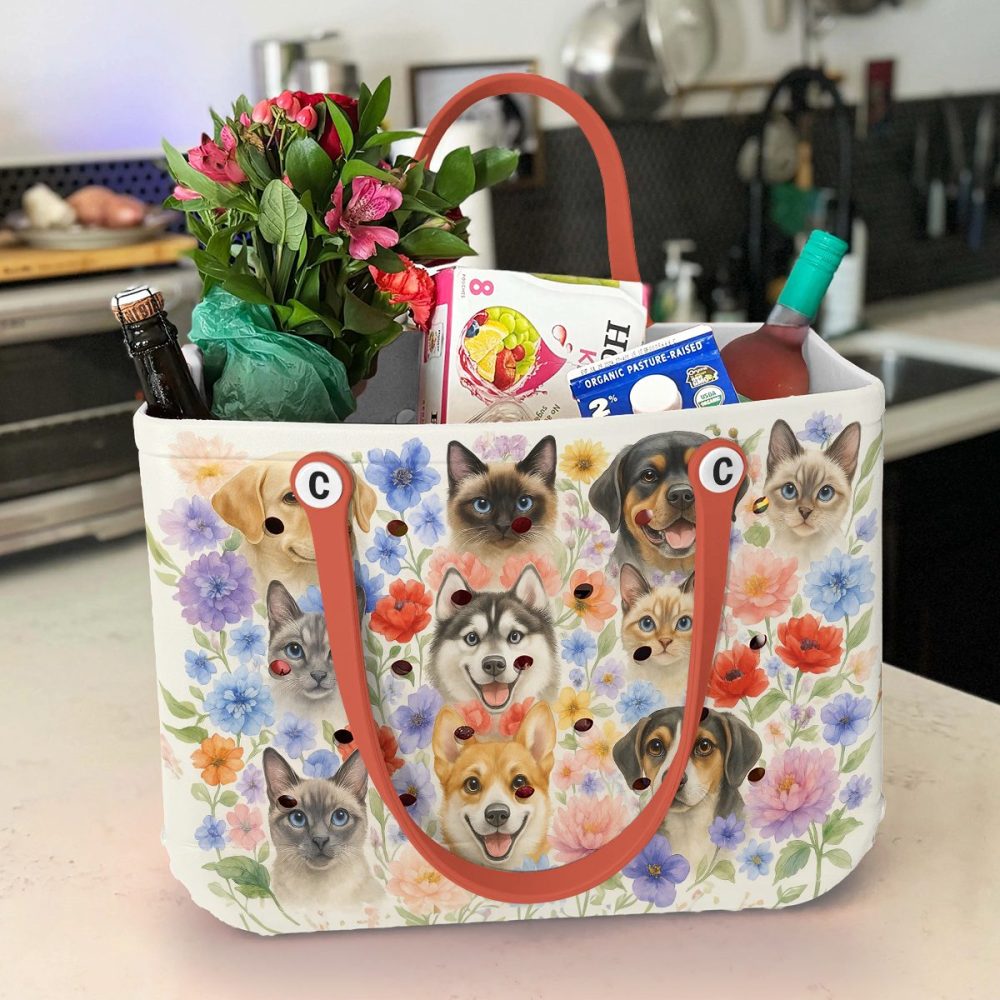 Pet Lover'S Floral Tote Bag – Cute Cat & Dog Design, Waterproof & Stylish - Image 4
