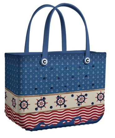 Stylish Nautical Tote Bag - Anchors & Waves Design, Perfect For Beach & Travel