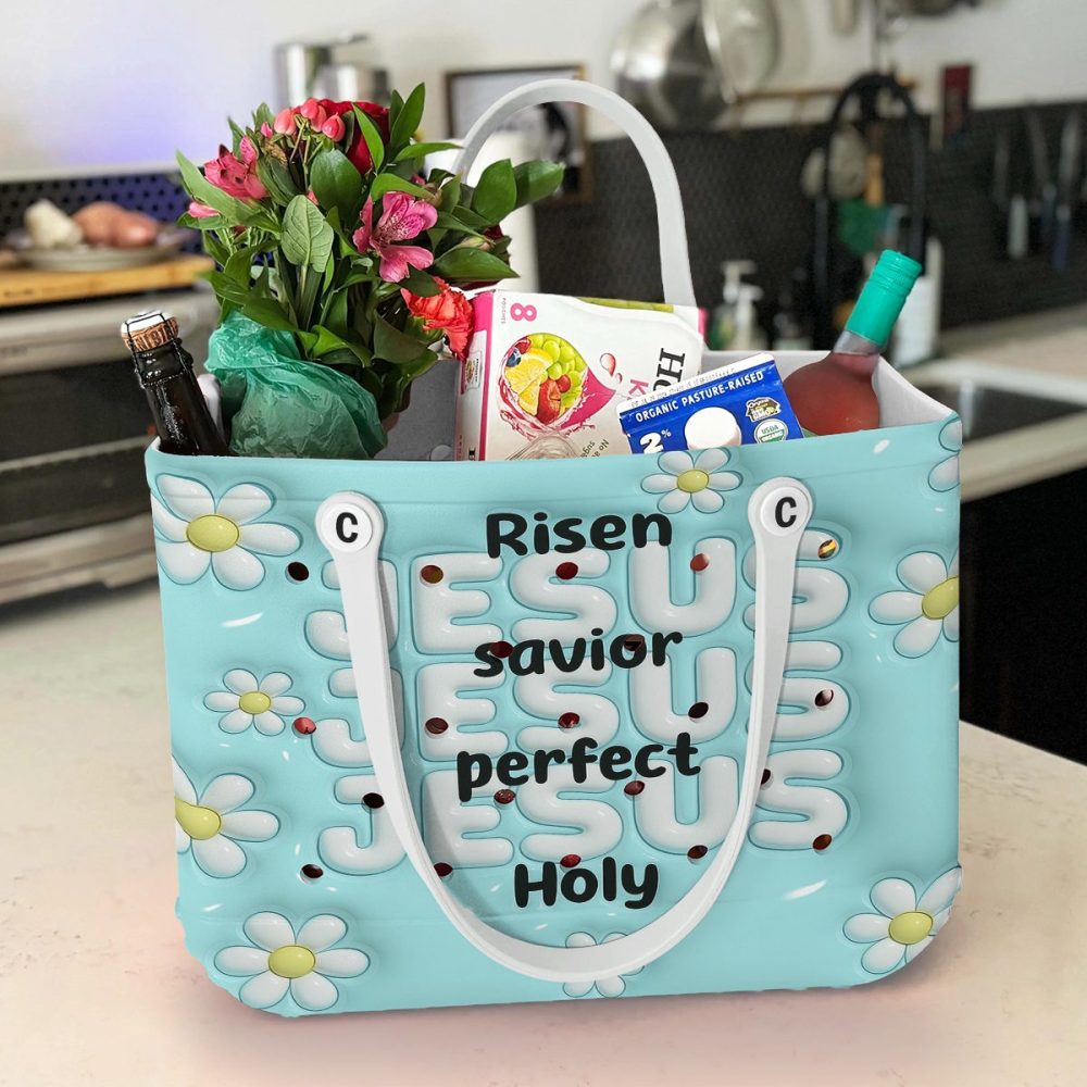 Chic Jesus Tote Bag - Inspirational Design With Daisies , Perfect Gift For Faithful Shoppers - Image 3