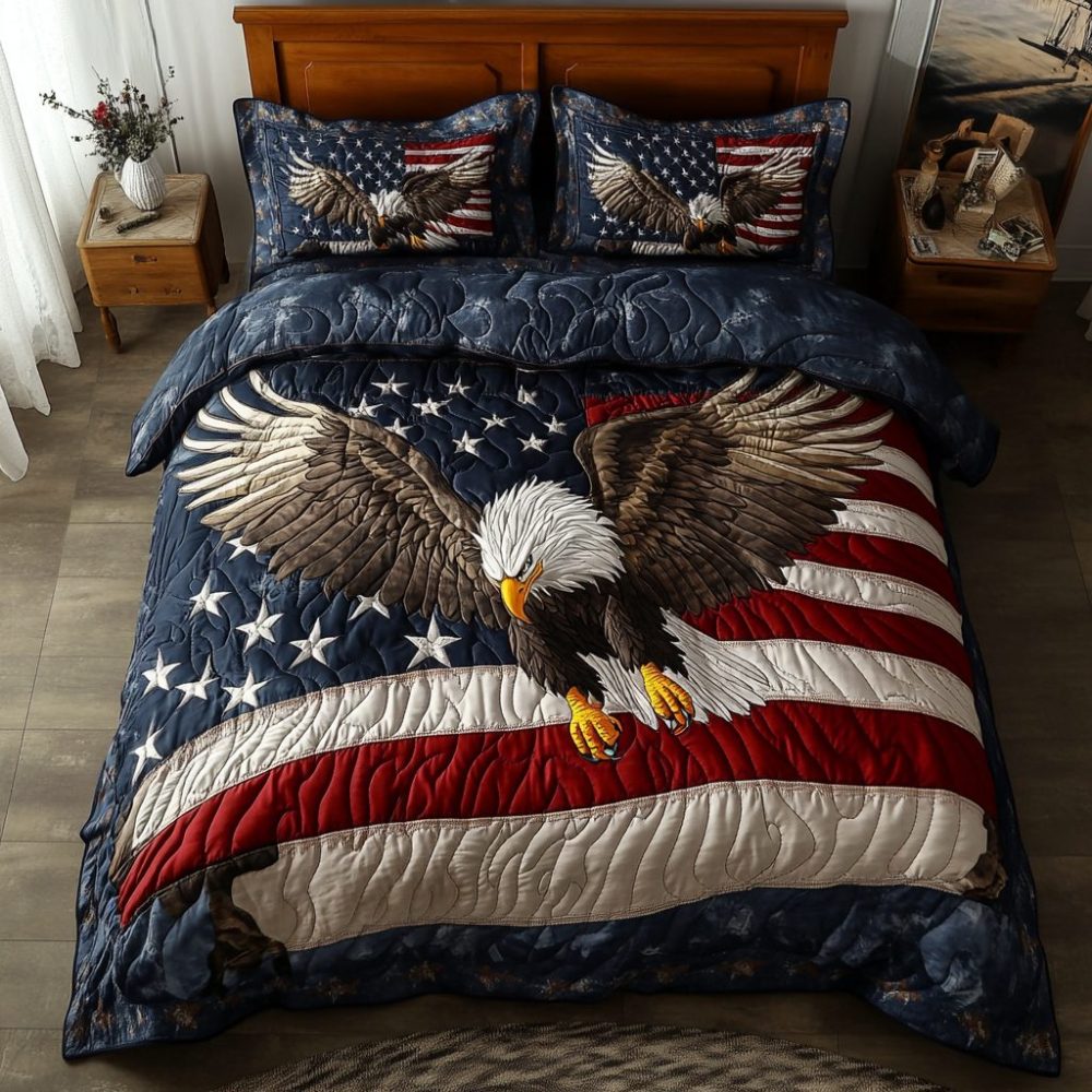 Bald Eagle View 3-Piece Quilted Bedding Set