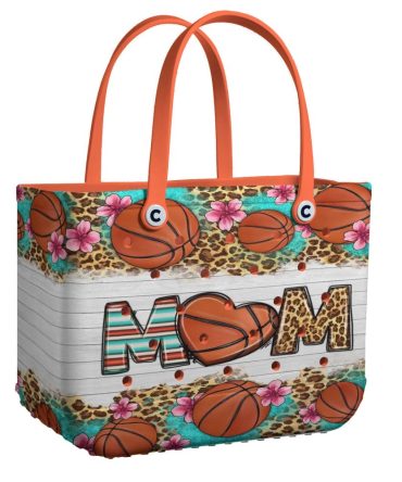Stylish Mom Tote Bag: Basketball & Floral Design – Perfect Gift For Sports Moms!
