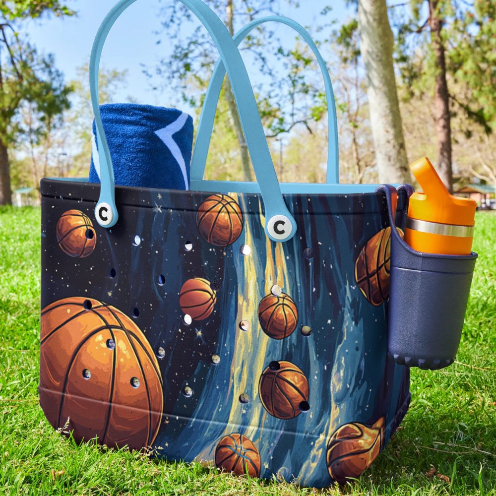 Bucket Tote Bag, Limited Edition Bogg Bag, Beach Bag Basketball In Outer Space - Image 4