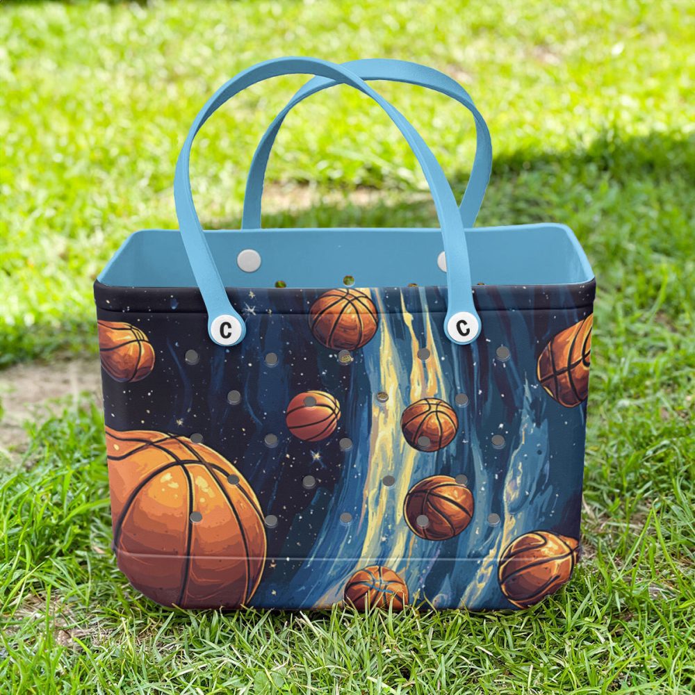 Bucket Tote Bag, Limited Edition Bogg Bag, Beach Bag Basketball In Outer Space - Image 2