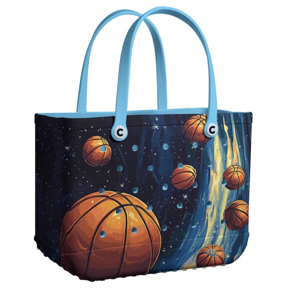 Bucket Tote Bag, Limited Edition Bogg Bag, Beach Bag Basketball In Outer Space