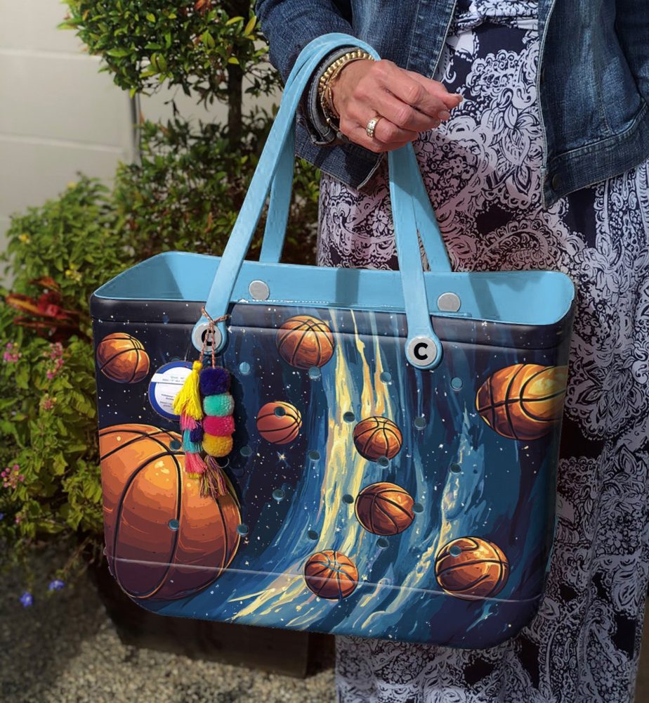 Bucket Tote Bag, Limited Edition Bogg Bag, Beach Bag Basketball In Outer Space - Image 5