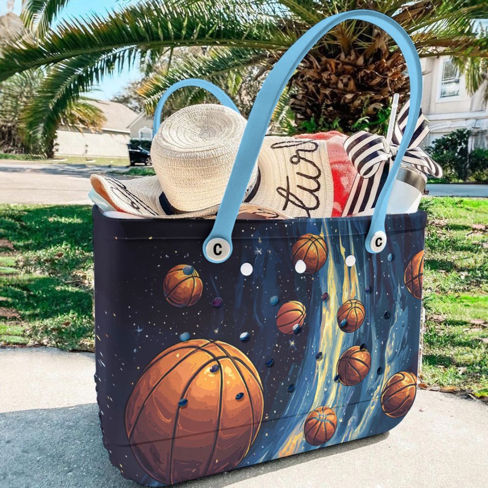 Bucket Tote Bag, Limited Edition Bogg Bag, Beach Bag Basketball In Outer Space - Image 3